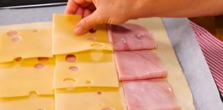 BRZA VEČERICA OD SAMO 4 SASTOJKA:Pita od lisnatog tijesta sa sirom i šunkom