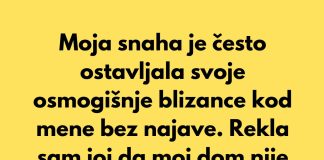 Moja snaha je često ostavljala svoje osmogišnje blizance kod mene bez najave. Rekla sam joj da moj dom nije besplatan vrtić.