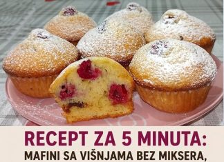 RECEPT ZA 5 MINUTA: Mafini sa višnjama za 5 minuta, mera na šolje!!! RECEPT ZA 5 MINUTA: Mafini sa višnjama za 5 minuta, mera na šolje!!! - featured image