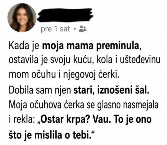 Posle majčine smrti svi su nasledili kuću, automobil i novac, a njoj je ostao samo stari šal: Nekoliko nedelja kasnije saznala je zašto Posle majčine smrti svi su nasledili kuću, automobil i novac, a njoj je ostao samo stari šal: Nekoliko nedelja kasnije saznala je zašto - featured image